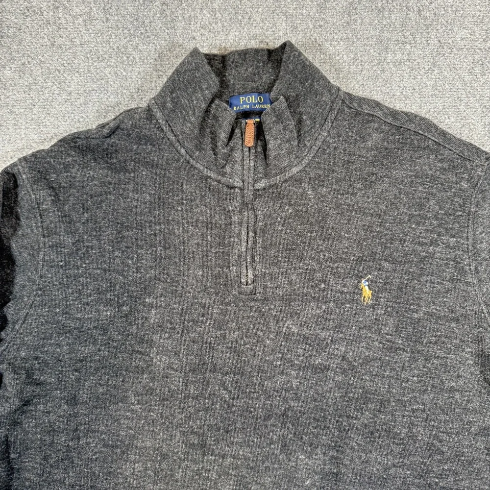 Polo Ralph Lauren Sweater Mens XL‎ Gray 1/4 Zip Pullover Estate Rib Knit Pony